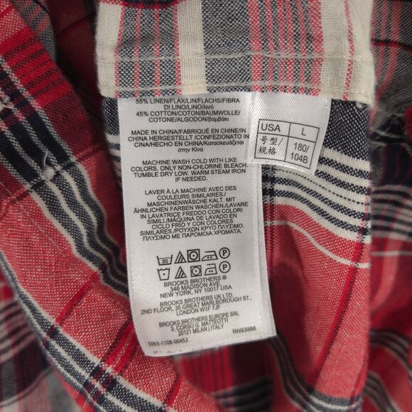 Brooks Brothers Shirt Mens L Red Black Plaid Linen Blend Long Sleeve Button Down - Picture 11 of 11
